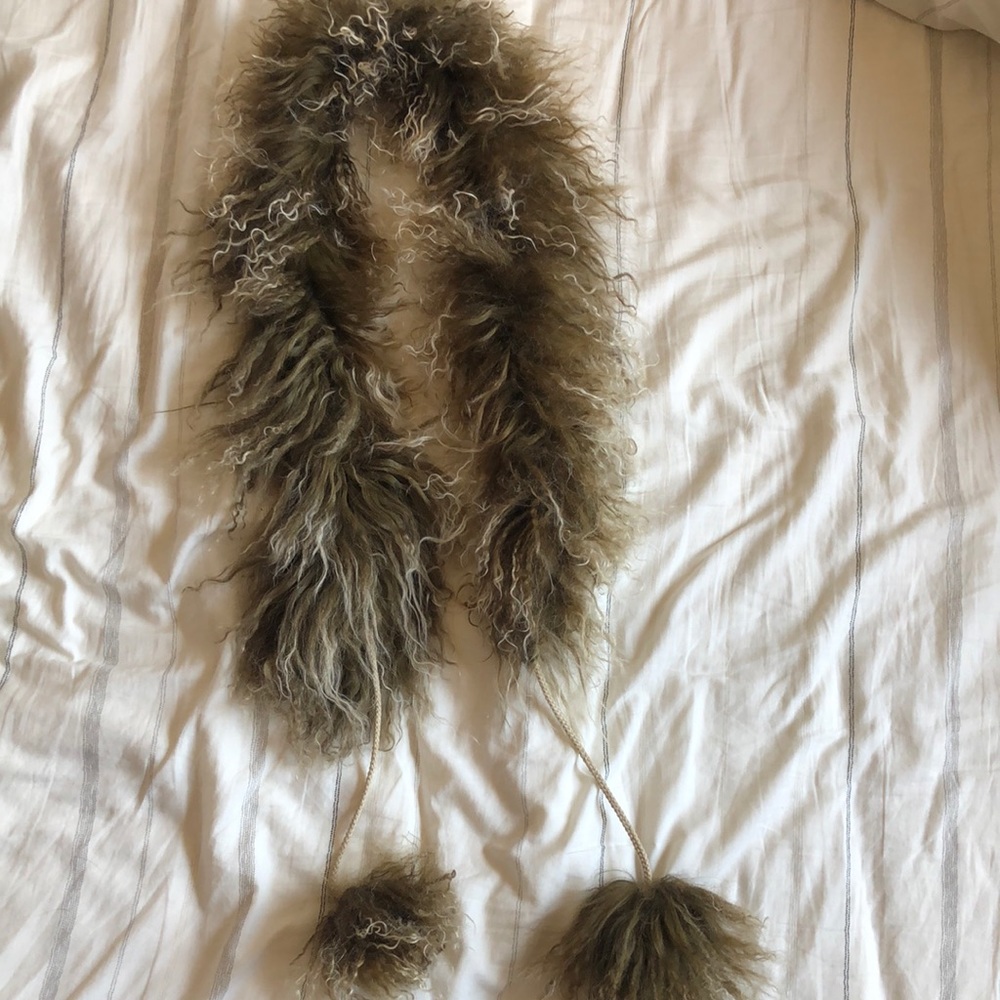 Olive green scarf real lamb hair